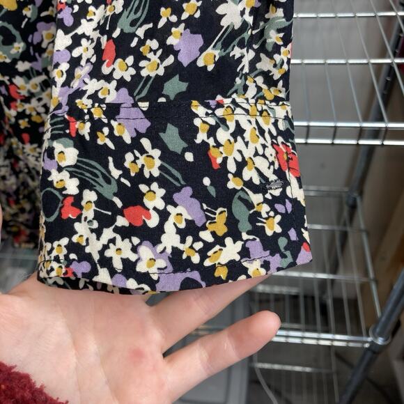 Anthropologie Maeve Women's Black Ditsy Floral Blouse Size XS Moto Boho Flowy - Picture 9 of 11
